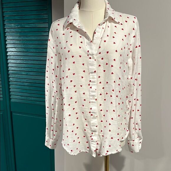 Lucky NWOT White and Red Heart Print Women's button up - small - Picture 2 of 8